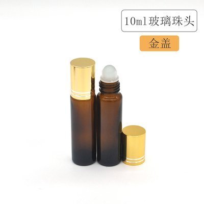 ☆芊芊☆現貨10ml 鋼珠滾珠頭+金色蓋 玻璃滾珠瓶 (檀香/檜木/肖楠油/精油瓶/玻璃空瓶) 透明 茶色 藍色