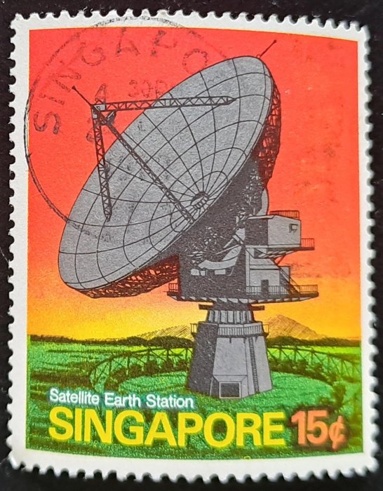 新加坡郵票衛星地面接收站全景Satellite Earth Station1號衛星站開通1971年10月23日發行特價