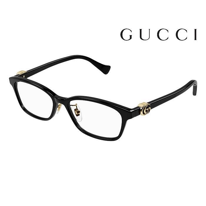 【Gucci】古馳 光學鏡框GG1473OJ 001 52mm 長方形鏡框 膠框眼鏡 LOGO鏡腳 黑/金