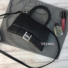 《真愛名牌精品》Balenciaga 592833 Hourglass 黑顆粒牛皮 沙漏包XS *全新*代購