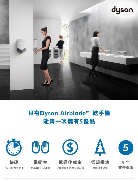 奇機通訊【Dyson全新】戴森 Airblade HU02 V型 乾手機 烘手機 5年零件保固