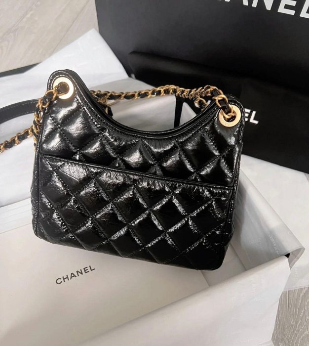 Chanel 全新 現貨 24C hobo 流浪包 天貓精靈 小號 油蠟牛皮 牛皮 小號 金鍊 黑色 AS4323 北市可面交 刷卡分期