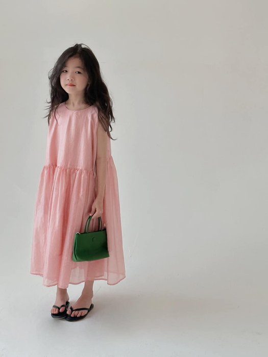 SaNDoN x『自選單品』小孩兒童粉色天絲涼爽連身洋裝 240427