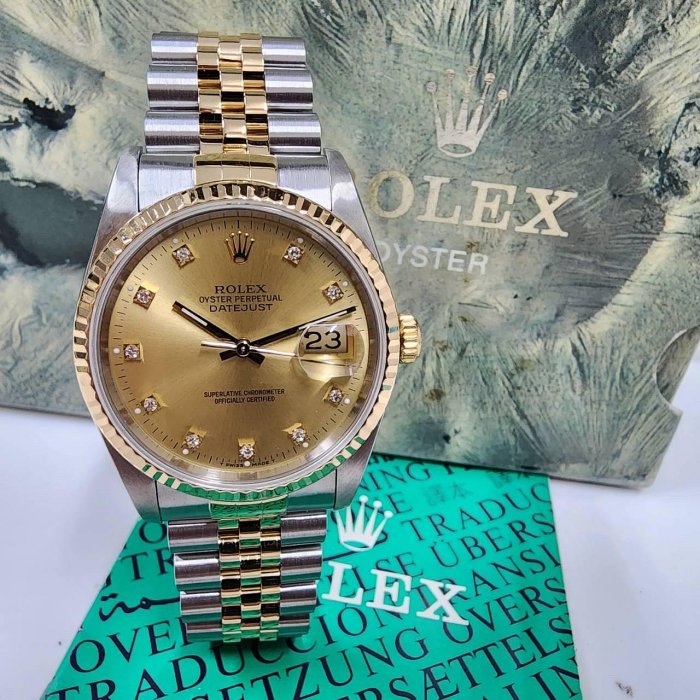 ROLEX 勞力士 16233 Datejust 經典蠔式 金色十鑽面盤 錶徑36mm 自動上鍊 大眾當舖A819