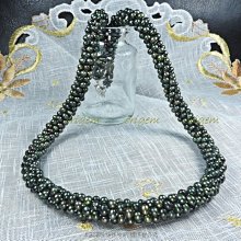 珍珠林~珍珠編織項鍊~黑珍珠孔雀綠天然淡水珍珠~皮光美#167