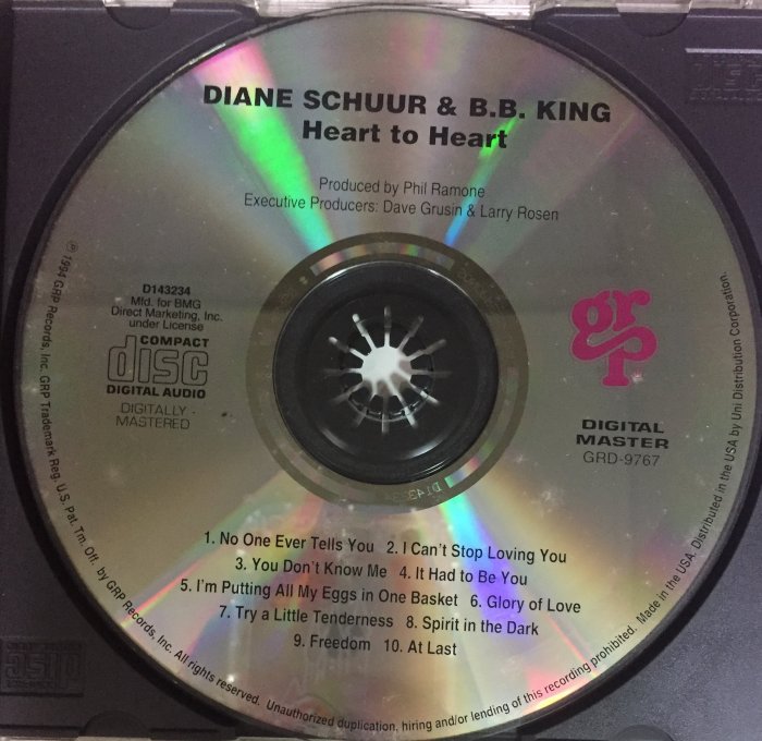 diane schuur &BB King-Heart to heart, 1994年原版  CD