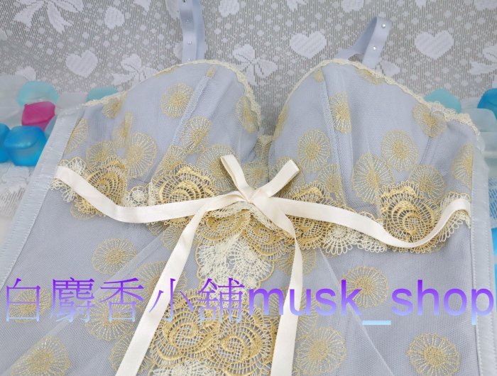 尺寸34D=75D-灰色金黃薔薇蒲公英刺繡蕾絲晶鑽馬甲-SB6846＊白麝香小舖＊全新華歌爾Salute莎露內衣