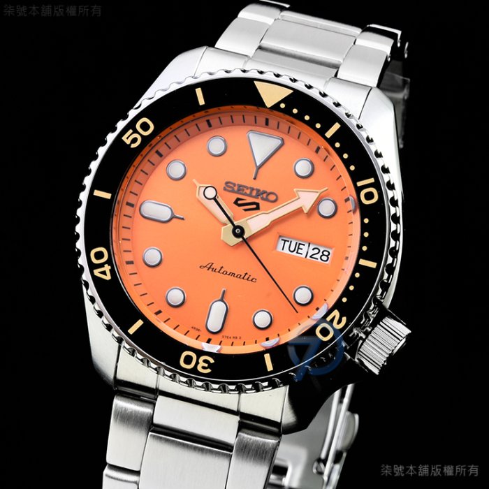 【柒號本舖】SEIKO 精工次世代5號機械鋼帶腕錶-橘水鬼 # SRPD59K1