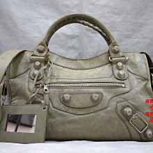 優買二手精品名牌店 BALENCIAGA 巴黎世家 173084 灰 綠 銀釦 手提包 肩背包 機車包 CITY 特價二