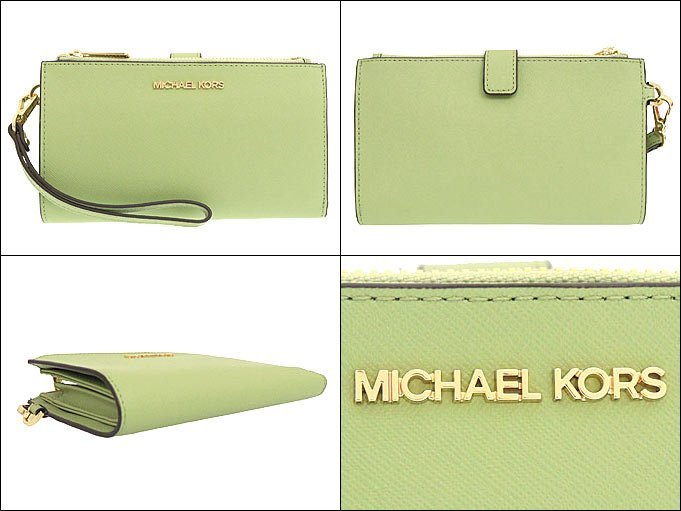 【美麗小舖】MICHAEL KORS MK 淺綠色 十字紋防刮真皮 多功能長夾 手機包 皮夾 手拿包~M83211