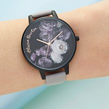 Olivia Burton 英國設計師品牌 Fine Art 花卉黑面紫丁香灰皮帶腕錶 OB16AD11 公司貨