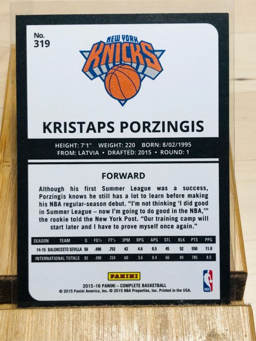 2015-16 complete Kristaps Porzingis silver rc （銀）