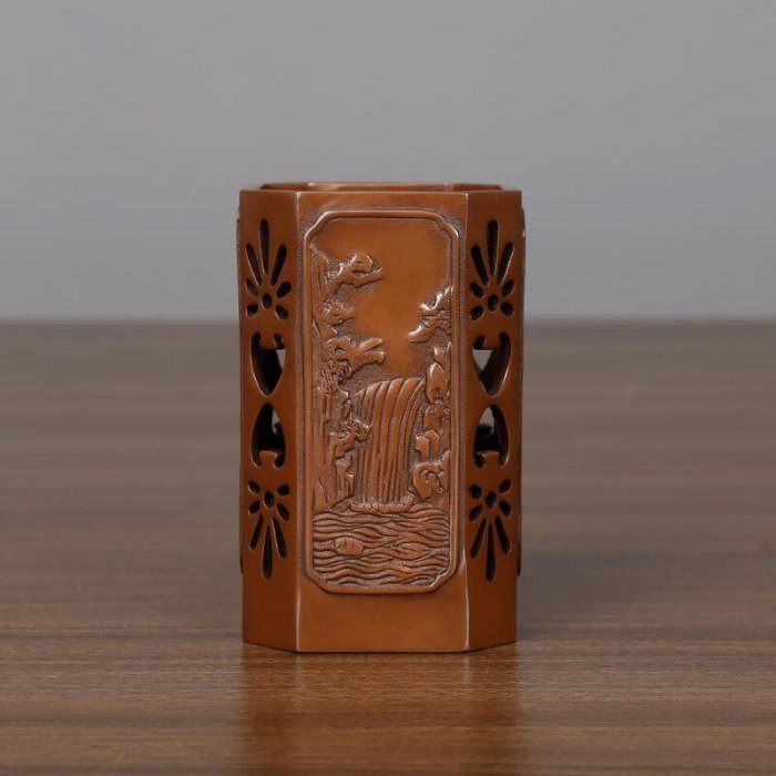 現貨熱銷-紫銅筆筒擺件復古中國風創意時尚書房辦公室老板桌面裝飾品禮品YP1073