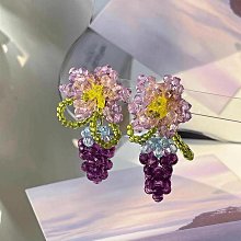 【MONTE TE手作飾品】紫色水晶串珠葡萄花朵耳環氣質耳夾