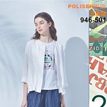 POLISEN聖路加設計師服飾(946-501)素色棉麻後拼接微透格紋造型拉鍊外套原價4590元特價1148元