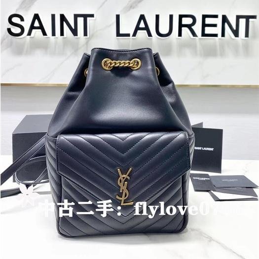 中古二手YVES SAINT LAURENT 聖羅蘭 YSL MONOGRAM 黑金羊皮雙肩包/後背包6726091