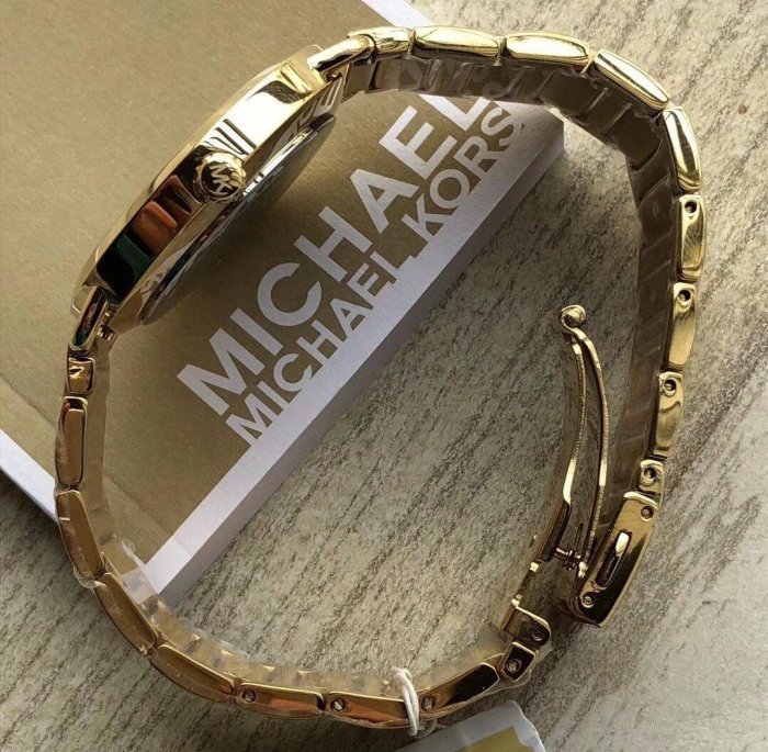 MICHAEL KORS 獨立晶鑽小秒盤 金色玫瑰金色不鏽鋼錶帶 石英女士手錶MK3706