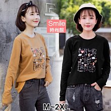 【V2691】SMILE-甜心蔓延．小鹿小鳥字母印花圓領長袖上衣