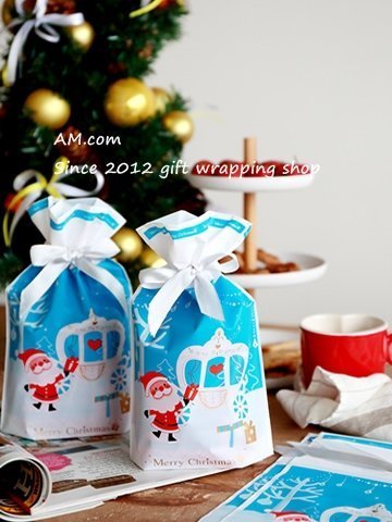 AM好時光【G99】聖誕節老公公 緞帶抽繩 禮品包裝袋❤聖誕派對 糖果袋 交換禮物 餐會伴手禮 西點手工餅乾 麵包餐盒