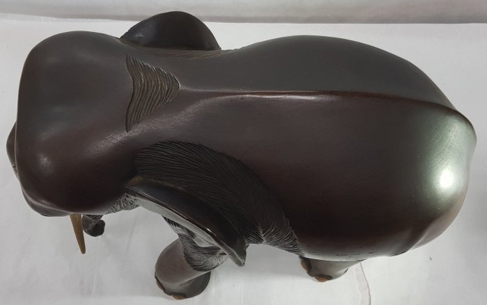 【日本古漾】142004 日本木製 木雕 大象置物 仿真美品 長:34cm 高:31cm厚重 稀有
