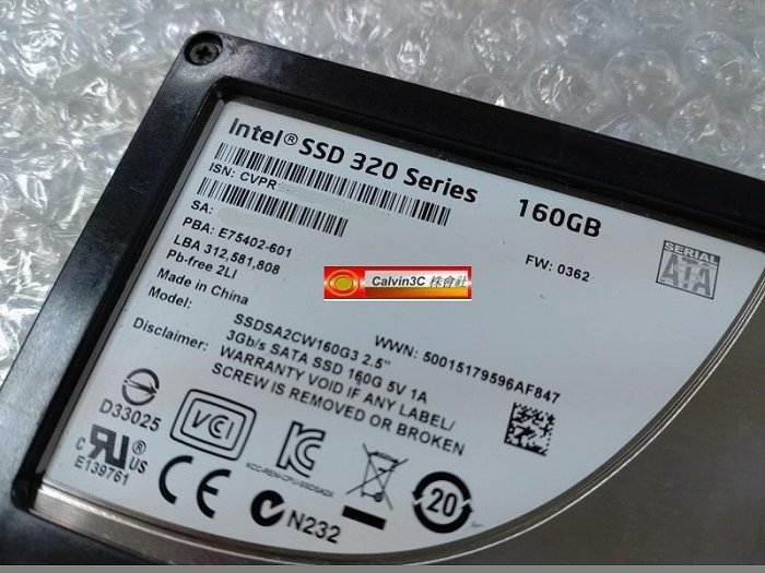 英特爾 Intel 320 Series 160G MLC顆粒 SATA SSD 2.5吋 SSDSA2CW160G3