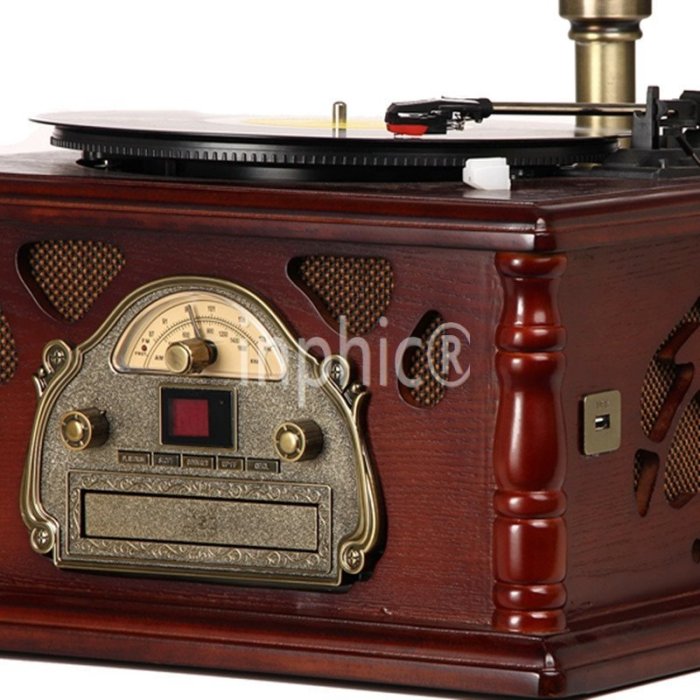 INPHIC-古典復古留聲機老式大喇叭電唱機復古黑膠CD唱片機