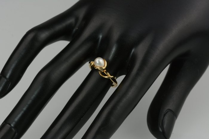 【芬芳時尚】 日本珠寶專櫃品牌4°C  4度C 18K黃金牽牛花珍珠項鍊 珍珠戒指組 戒指8號 附原盒