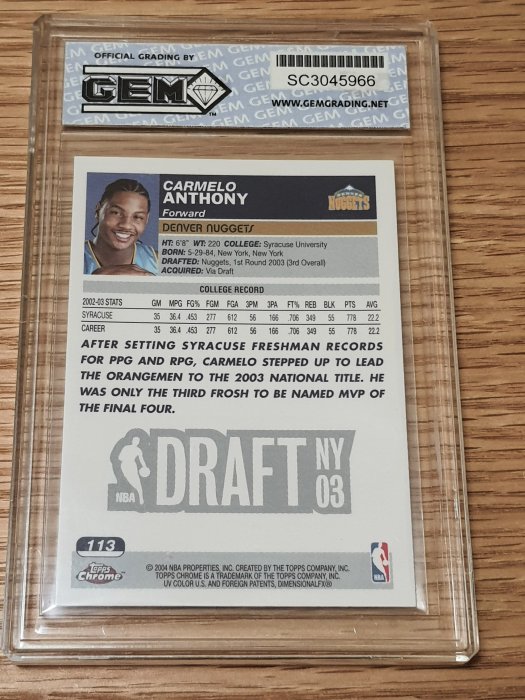 2003-04 Topps Chrome Carmelo Anthony RC經典新人鑑定卡