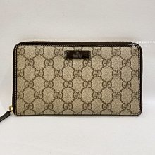 遠麗精品(板橋店) Y1032 GUCCI 經典壓紋咖色牛皮ㄇ拉長夾 207464