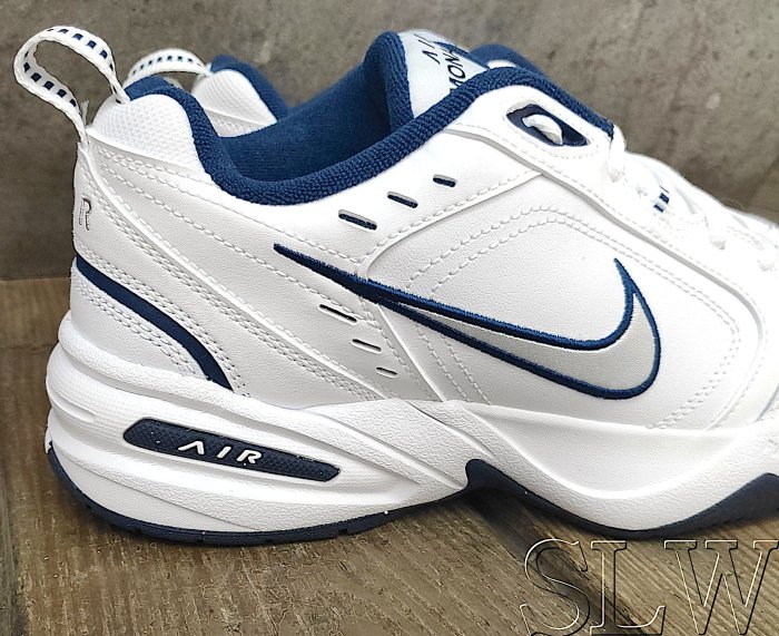 『 SLW 』415445-102 男 NIKE AIR MONARCH IV 白藍 皮革 經典 氣墊 運動休閒鞋 24