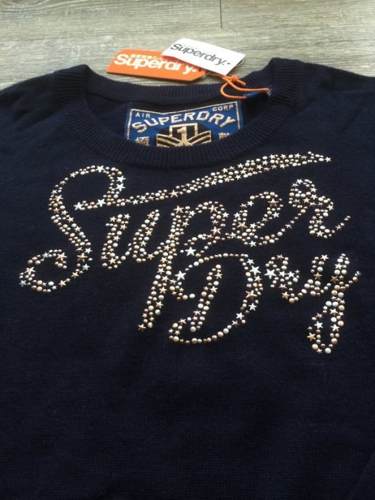 SD Superdry 極度乾燥 毛衣 金屬LOGO 羊毛 深藍色