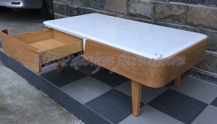 【N D Furniture】台南在地家具-北歐栓木原木色實木腳座烤白桌面雙抽130cm大茶几(另有115cm)MC