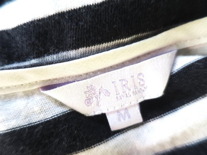 ＊︵四季熱賣.98起競標︵＊艾莉詩IRIS專櫃 黑色條紋短雪紡袖彈性棉上衣(M)1535