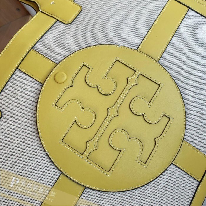 雅格時尚精品代購 TORY BURCH 典雅時尚潮流 大號大LOGO撞色(黃)手提托特包 美國代購