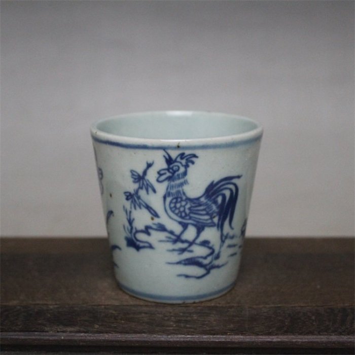 明清青花雞公紋茶杯 古董古玩 青花瓷茶具景德鎮手繪仿古瓷器收藏