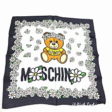 就愛精品店❤️   MOSCHINO 黑色可愛花朵泰迪熊印花方形絲巾 (50X50)