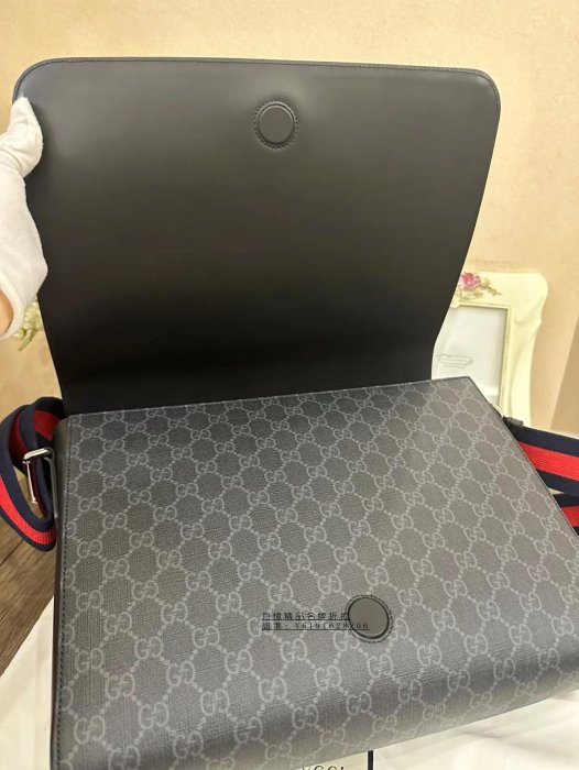 月憶精品 Gucci 古馳 黑花 雙G 郵差包 翻蓋單肩斜挎包 商務男包 公文包 474138