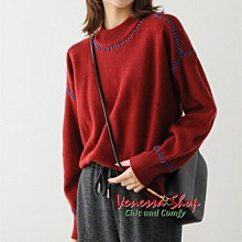 歐美 PB 新款 雅緻時髦 手工縫線跳色 保暖加厚 小立領羊毛針織衫毛衣 大碼 兩色 (V1292)