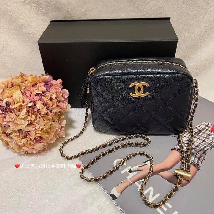 CHANEL 香奈兒 黑金 魚子醬皮 相機包 🖤