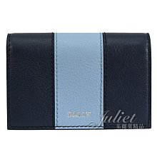 【茱麗葉精品】全新精品 BALLY 6303220 BALEE 撞色條紋小牛皮對開卡片夾.藍 現貨