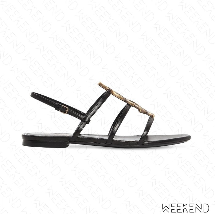 【WEEKEND】 SAINT LAURENT YSL Cassandra 皮革 平底 拖鞋 涼鞋 黑+金色 19春夏