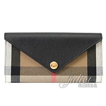 【茱麗葉精品】全新商品 BURBERRY 專櫃商品 8067264 HALTON經典格紋拼接翻蓋釦式長夾.黑 現貨