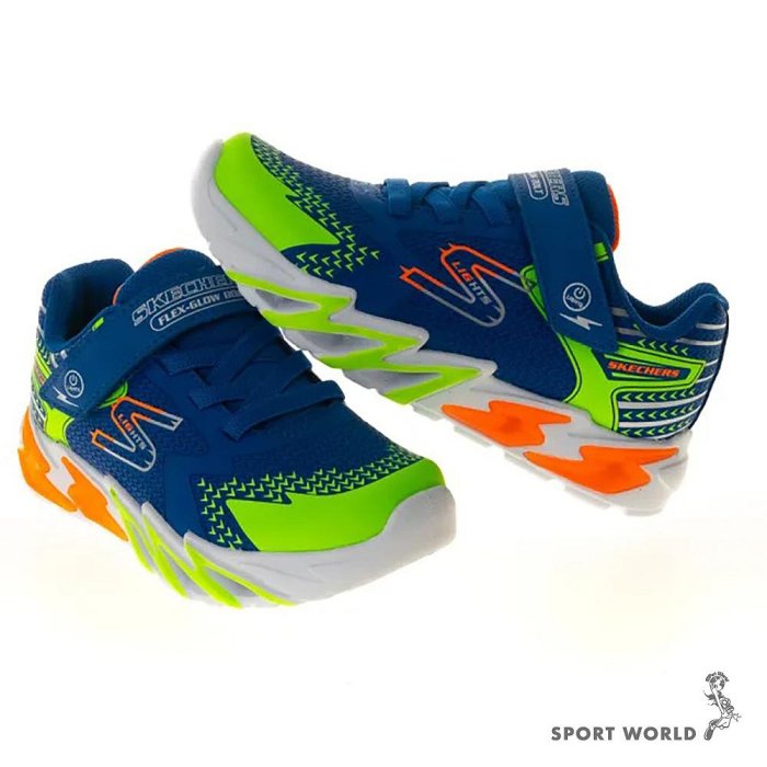 Skechers 童鞋 中童 大童 燈鞋 魔鬼氈 FLEX-GLOW BOLT 藍【運動世界】400138LRYMT