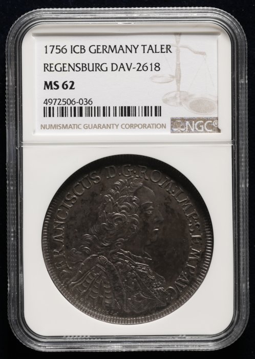 **福泉** 1756 ICB 德國REGENSBURG City view Taler 銀幣 NGC MS62