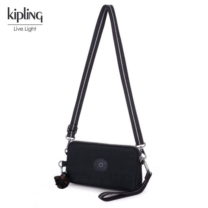 Kipling 猴子包 藍黑色 70109 升級版 拉鍊手掛包 零錢包 長夾 手拿包 斜背包  鈔票/零錢/卡包 輕便多夾層 防水 附長背帶可斜背 限量