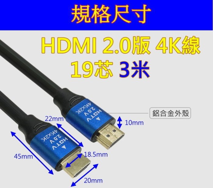 最高品質 HDMI 2.0版 (19+1) 3米 滿芯線 2K4K 保證上 2160P 50公分 50cm 、1米、5米