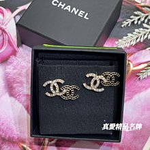 《真愛名牌精品》CHANEL AB9260  雙C水鑽 重疊 雙C瑪瑙 針式耳環*全新*代購