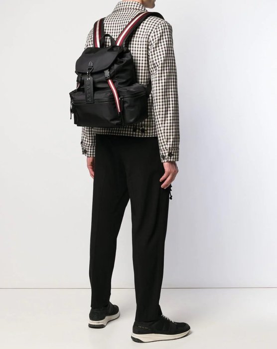 [全新真品代購] BALLY 經典款 LOGO織帶細節 黑色 後背包