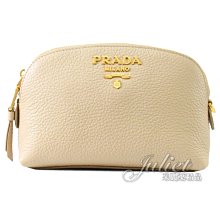 【茱麗葉精品】【全新商品】PRADA 專櫃商品 1ND005 浮雕LOGO貝殼造型牛皮萬用化妝包.淺褐 現貨