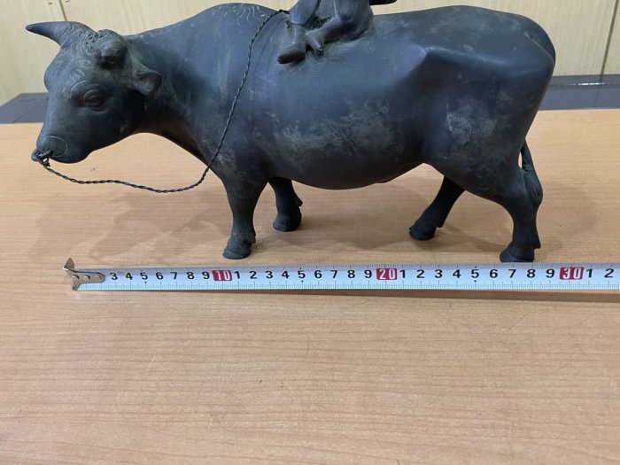 日本 銅雕 牛與童子 長28公分